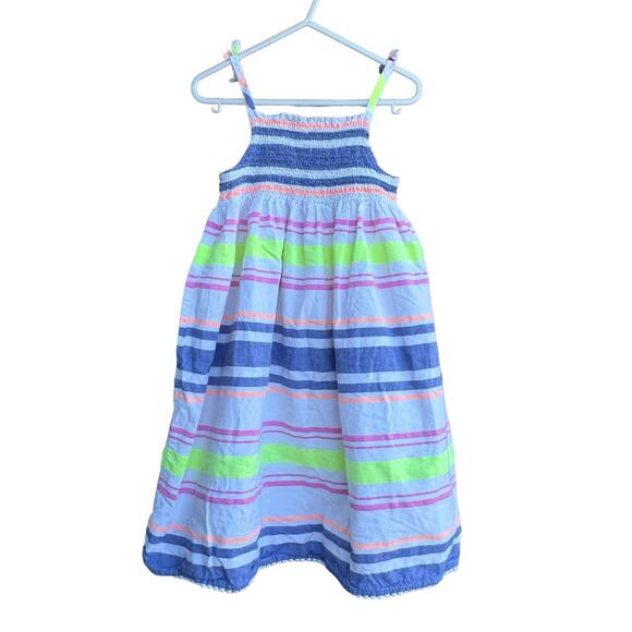Carter's Girls Multicolored Spaghetti Strap Shirred Stripes Dress Size 8 - Picture 1 of 3